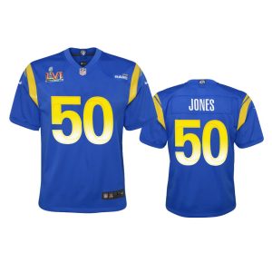 Superb Los Angeles Rams #50 Ernest Jones Youth Super Bowl LVI Patch Game NFL Jersey - Royal