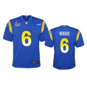 Exquisite Los Angeles Rams #6 Johnny Hekker Youth Super Bowl LVI Patch Game NFL Jersey - Royal