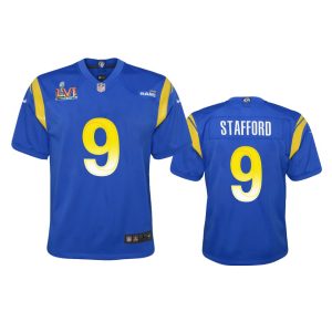 Finest Los Angeles Rams #9 Matthew Stafford Youth Super Bowl LVI Patch Game NFL Jersey - Royal