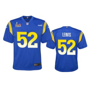 Outstanding Los Angeles Rams #52 Terrell Lewis Youth Super Bowl LVI Patch Game NFL Jersey - Royal