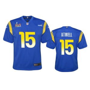 Marvelous Los Angeles Rams #15 Tutu Atwell Youth Super Bowl LVI Patch Game NFL Jersey - Royal