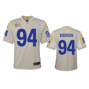 Superb Los Angeles Rams #94 A'Shawn Robinson Youth Super Bowl LVI Patch Game NFL Jersey - Bone