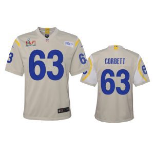 Exceptional Los Angeles Rams #63 Austin Corbett Youth Super Bowl LVI Patch Game NFL Jersey - Bone