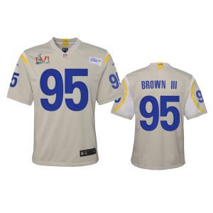 Premium Los Angeles Rams #95 Bobby Brown III Youth Super Bowl LVI Patch Game NFL Jersey - Bone