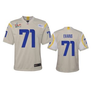 Premium Los Angeles Rams #71 Bobby Evans Youth Super Bowl LVI Patch Game NFL Jersey - Bone