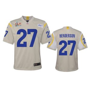 Exceptional Los Angeles Rams #27 Darrell Henderson Youth Super Bowl LVI Patch Game NFL Jersey - Bone