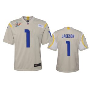 Gorgeous Los Angeles Rams #1 Desean Jackson Youth Super Bowl LVI Patch Game NFL Jersey - Bone