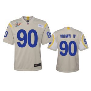 Outstanding Los Angeles Rams #90 Earnest Brown IV Youth Super Bowl LVI Patch Game NFL Jersey - Bone