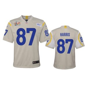 Marvelous Los Angeles Rams #87 Jacob Harris Youth Super Bowl LVI Patch Game NFL Jersey - Bone