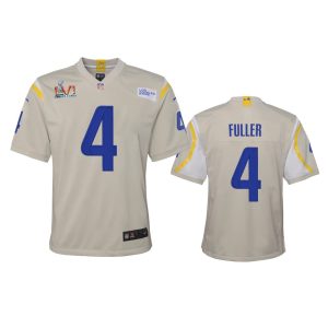 Superb Los Angeles Rams #4 Jordan Fuller Youth Super Bowl LVI Patch Game NFL Jersey - Bone