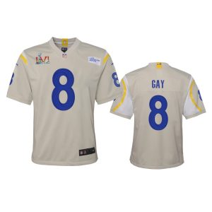 Superior Los Angeles Rams #8 Matt Gay Youth Super Bowl LVI Patch Game NFL Jersey - Bone
