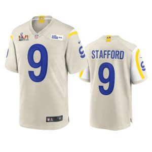 Premium Los Angeles Rams #9 Matthew Stafford Youth Super Bowl LVI Patch Game NFL Jersey - Bone