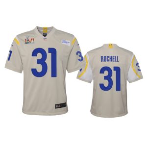 Exceptional Los Angeles Rams #31 Robert Rochell Youth Super Bowl LVI Patch Game NFL Jersey - Bone