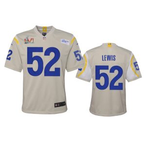 Exceptional Los Angeles Rams #52 Terrell Lewis Youth Super Bowl LVI Patch Game NFL Jersey - Bone