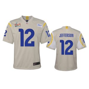 Exceptional Los Angeles Rams #12 Van Jefferson Youth Super Bowl LVI Patch Game NFL Jersey - Bone