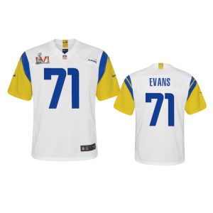 Outstanding Los Angeles Rams #71 Bobby Evans Youth Super Bowl LVI Patch Alternate Game NFL Jersey - White