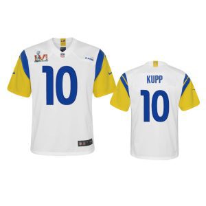 Exquisite Los Angeles Rams #10 Cooper Kupp Youth Super Bowl LVI Patch Alternate Game NFL Jersey - White