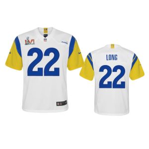 Outstanding Los Angeles Rams #22 David Long Youth Super Bowl LVI Patch Alternate Game NFL Jersey - White