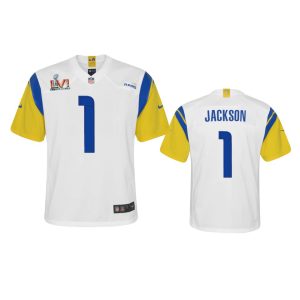Superior Los Angeles Rams #1 Desean Jackson Youth Super Bowl LVI Patch Alternate Game NFL Jersey - White