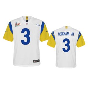 High quality Los Angeles Rams #3 Odell Beckham Jr. Youth Super Bowl LVI Patch Alternate Game NFL Jersey - White