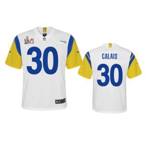 Exquisite Los Angeles Rams #30 Raymond Calais Youth Super Bowl LVI Patch Alternate Game NFL Jersey - White