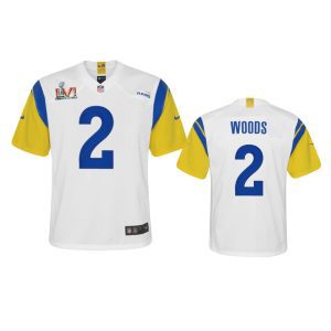 Outstanding Los Angeles Rams #2 Robert Woods Youth Super Bowl LVI Patch Alternate Game NFL Jersey - White