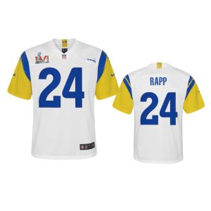 Finest Los Angeles Rams #24 Taylor Rapp Youth Super Bowl LVI Patch Alternate Game NFL Jersey - White