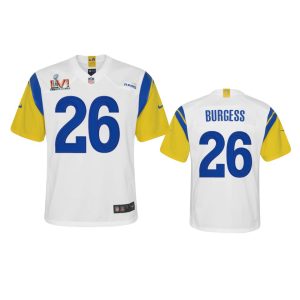 Marvelous Los Angeles Rams #26 Terrell Burgess Youth Super Bowl LVI Patch Alternate Game NFL Jersey - White