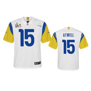 Marvelous Los Angeles Rams #15 Tutu Atwell Youth Super Bowl LVI Patch Alternate Game NFL Jersey - White
