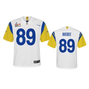 Premium Los Angeles Rams #89 Tyler Higbee Youth Super Bowl LVI Patch Alternate Game NFL Jersey - White