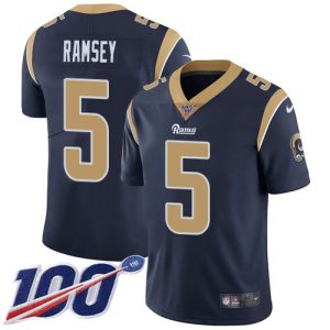 Superb Rams #5 Jalen Ramsey Navy Blue Team Color Youth Stitched NFL 100th Season Vapor Limited Jersey