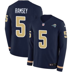 Premium Rams #5 Jalen Ramsey Navy Blue Team Color Youth Stitched NFL Limited Therma Long Sleeve Jersey