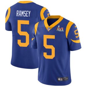 Exquisite Rams #5 Jalen Ramsey Royal Blue Alternate Super Bowl LVI Patch Youth Stitched NFL Vapor Untouchable Limited Jersey