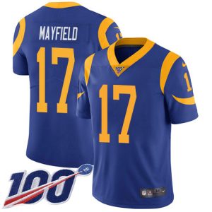 Finest Rams #17 Baker Mayfield Royal Blue Alternate Youth Stitched NFL 100th Season Vapor Untouchable Limited Jersey