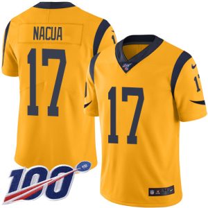 Superb Rams #17 Puka Nacua Gold Youth Stitched NFL Limited Rush 100th Season Jersey