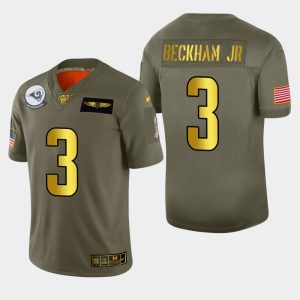 Marvelous Rams #3 Odell Beckham Jr. Men's Olive Gold 2019 Salute to Service NFL 100 Limited Jersey