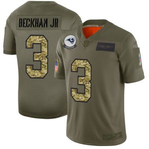 Premium Los Angeles Rams #3 Odell Beckham Jr. Men's 2019 Olive Camo Salute To Service Limited NFL Jersey