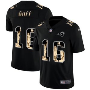 Exceptional Los Angeles Rams #16 Jared Goff Carbon Black Vapor Statue Of Liberty Limited NFL Jersey