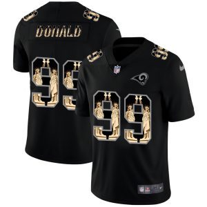 Finest Los Angeles Rams #99 Aaron Donald Carbon Black Vapor Statue Of Liberty Limited NFL Jersey
