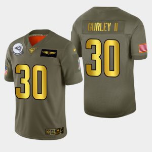 Superior Rams #30 Todd Gurley II Men's Olive Gold 2019 Salute to Service NFL 100 Limited Jersey