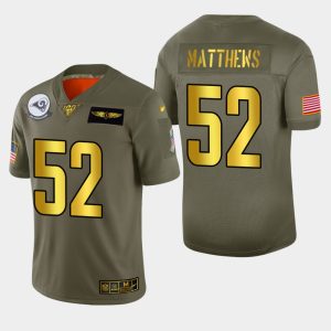 Exceptional Rams #52 Clay Matthews Men's Olive Gold 2019 Salute to Service NFL 100 Limited Jersey