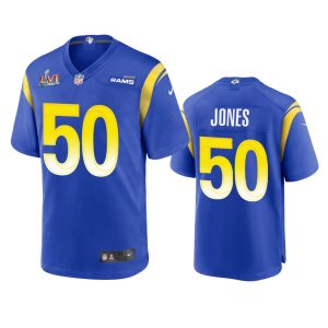 Exquisite Los Angeles Rams #50 Ernest Jones Men's Super Bowl LVI Patch Game NFL Jersey - Royal
