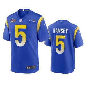 Superior Los Angeles Rams #5 Jalen Ramsey Men's Super Bowl LVI Patch Game NFL Jersey - Royal