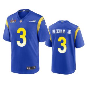 Exceptional Los Angeles Rams #3 Odell Beckham Jr. Men's Super Bowl LVI Patch Game NFL Jersey - Royal