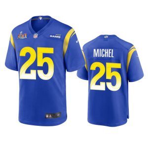 Finest Los Angeles Rams #25 Sony Michel Men's Super Bowl LVI Patch Game NFL Jersey - Royal