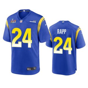 High quality Los Angeles Rams #24 Taylor Rapp Men's Super Bowl LVI Patch Game NFL Jersey - Royal