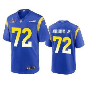 Exquisite Los Angeles Rams #72 Tremayne Anchrum Jr. Men's Super Bowl LVI Patch Game NFL Jersey - Royal