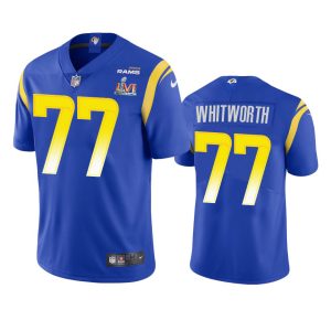 Superb Los Angeles Rams #77 Andrew Whitworth Men's Super Bowl LVI Patch Vapor Limited NFL Jersey - Royal