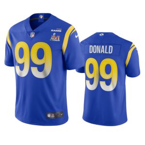 Exceptional Los Angeles Rams #99 Aaron Donald Men's Super Bowl LVI Patch Vapor Limited NFL Jersey - Royal