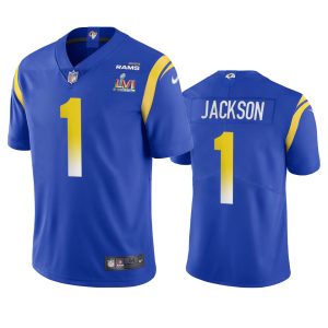Exquisite Los Angeles Rams #1 Desean Jackson Men's Super Bowl LVI Patch Vapor Limited NFL Jersey - Royal
